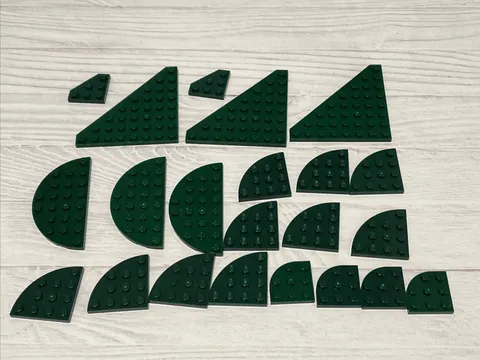 LEGO DARK GREEN LOT 22 PCS 3X3 4X4 8X8 PLATE ROUND CUT CORNER VARIETY