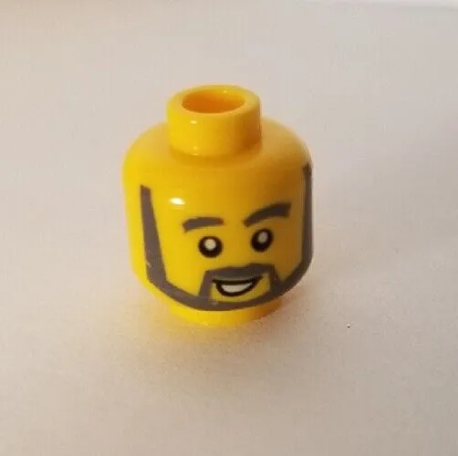 LEGO Minifigure Head With Gray Beard Mustache Eyebrows Smile Solider Dad Teacher