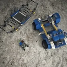 LEGO Blue/Gray/Black Vehicle & Trailer Partial Build Parts Lot w/ Minifigure