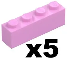 Lego New Part 3010 - Qty 5 - BRICK Bright Pink 1 x 4 Stud Building Piece D916