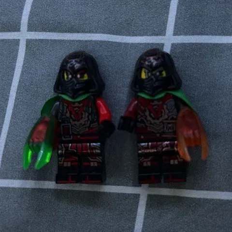 LEGO Minifigure Lot of 2 Black Hooded Figures w/ Trans-Green & Orange Arms