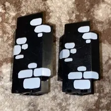 2x LEGO 2345pb06 Black Corner Wall Panel 3x3x6 Light Gray Scattered Stone 6270