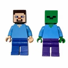 LEGO Minecraft Steve Zombie Minifigures Lot of 2 21128 The Village Retired 2016