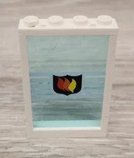 Lego 2493 White Window 1 x 4 x 5 Trans Light Blue Glass Fire Decal 2493c02pb01