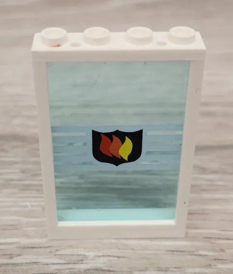 Lego 2493 White Window 1 x 4 x 5 Trans Light Blue Glass Fire Decal 2493c02pb01