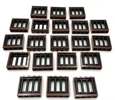 Lego 20 New Reddish Brown Windows 1 x 4 x 3 No Shutter Tabs Black Bar Grills
