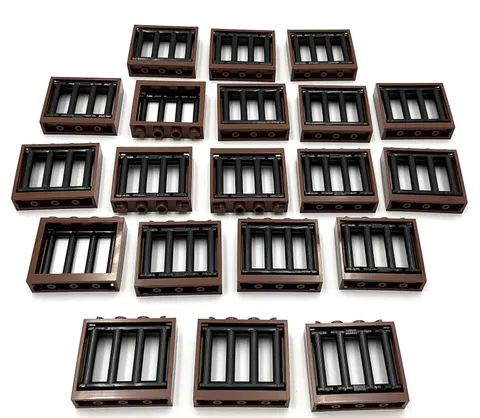 Lego 20 New Reddish Brown Windows 1 x 4 x 3 No Shutter Tabs Black Bar Grills