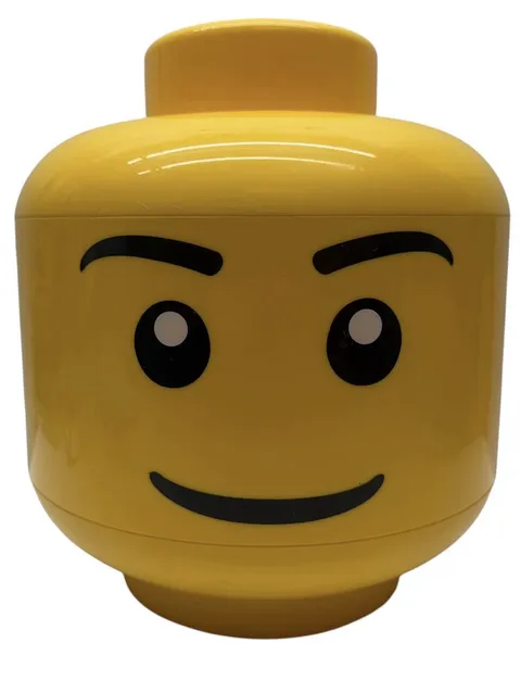 LEGO Minifigure Head Storage Box Yellow Plastic Carry Case 11” Tall Used