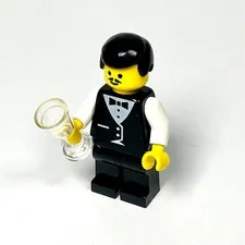 LEGO City Town Waiter Minifigure Black Tuxedo Vest Bowtie Mustache Goblet wtr001
