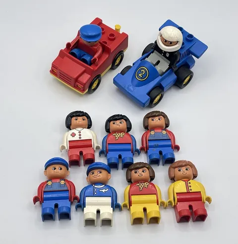 Vintage Lego Duplo Figures Pilot Racecar Doctor Farmer People Vehicles Lot 11x