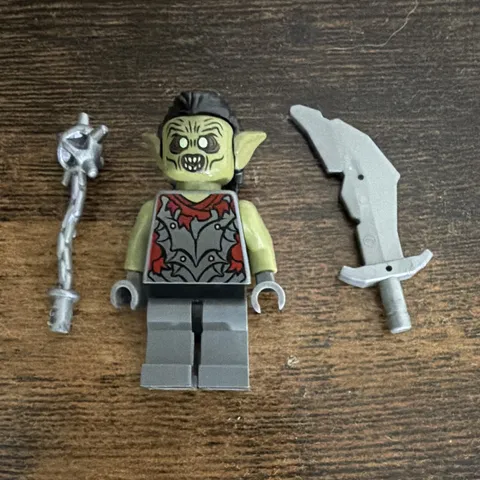 LEGO Green Goblin/Orc Minifigure w/ Spear and Sword Accessories