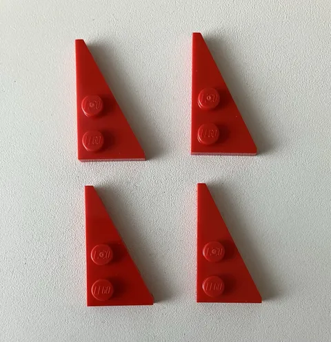 LEGO 4x NEW Pieces Plate 2x4 w/ Angle/Wedge Deg. 27, Right, RED #65426
