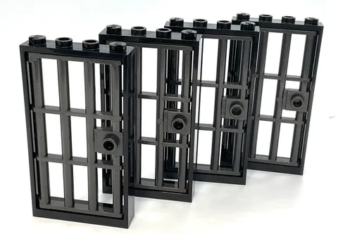 Lego Door Frames w/ 1x4x6 Barred Door & Stud - 4 Doors - Black & Pearl Dark Gray