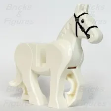 LEGO White Horse Minifigure Animal Part Movable Legs Black Bridle 10352c01pb06