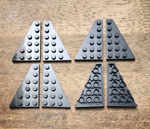 LEGO Black Wedge, Plate 6 x 4 Left And Right QTY 8. 48205 48208. 4 Each Part.