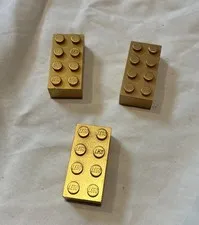 Lot Of 3 Lego Metallic Gold Bricks #3001 2x4 50th Anniversary Tub 2005 Legos