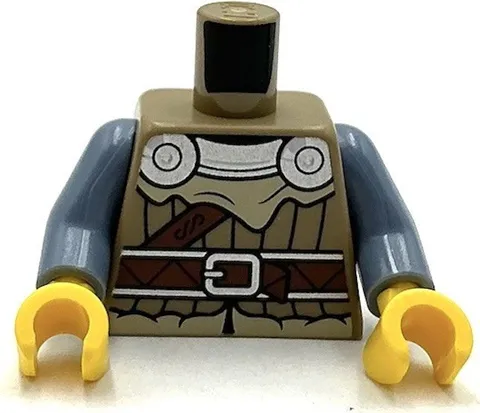 Lego New Minifig Dark Tan Torso Viking Jacket w/ Tan Fur Silver Collar Belt Part