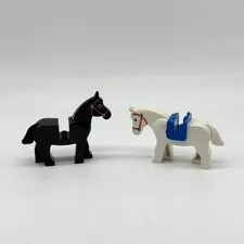 Vintage Lego Knights Castle Horse Lot (2) Black & White
