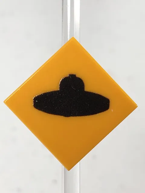 Custom Printed Caution UFO Xing Sign UV Printed On LEGO 2x2 Lt Orange Tile