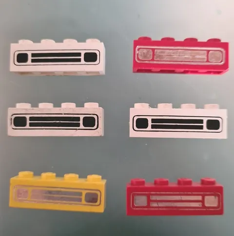 Lego 3010p20c Brick 1x4, White, Red, Yellow, 6 Pieces