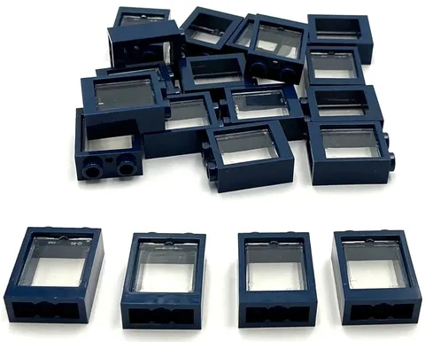 Lego 20 New Dark Blue Window 1 x 2 x 2 Flat Front Town City Pieces