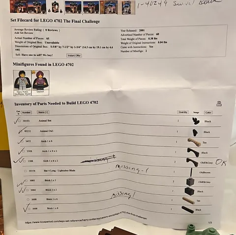 LEGO Harry Potter 4702 The Final Challenge Parts Lot w/ 2 Minifigs Sticker Rare