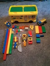 Vintage 1997/98 LEGOS DUPLO Storage Ride On Bus + 3 Vehicles + more! Used Cond.