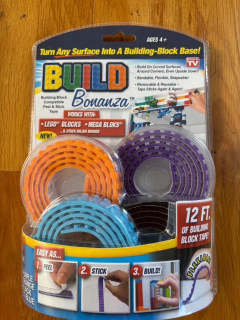 NEW! Build Bonanza Peel & Stick LEGO Tape Building Block Base 4 rolls Megablocks