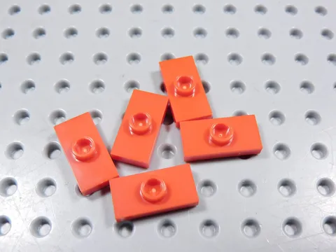 LEGO Lot of 5 Red 1x2 Smooth Plates w/ Stud in Center BD