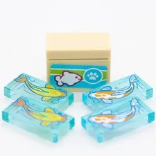 LEGO Koi Fish with fish food brick Lot Printed Orange White Ying Yang Tiles