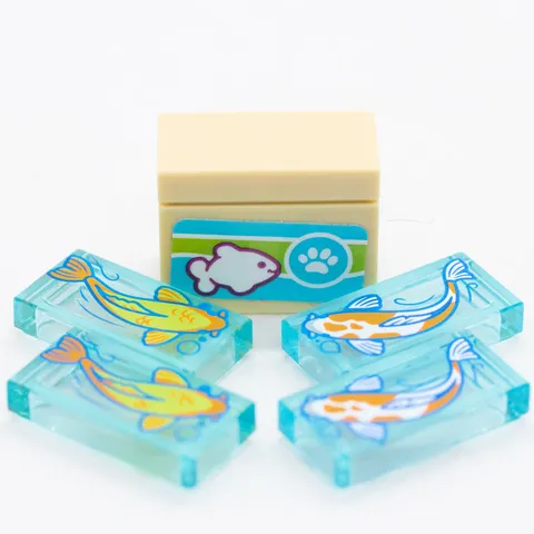LEGO Koi Fish with fish food brick Lot Printed Orange White Ying Yang Tiles