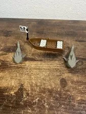 Lego Small Paddle Boat And 2 Sharks - Pirates Ocean Vintage 
