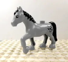 Lego Duplo Figure Horse gray w/ black mane & tail