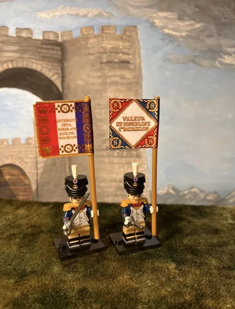 2x Minis French Napoleonic Infantry 8. & 45. Regiment +2 Flags Lego Flagpoles