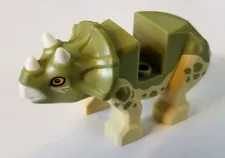LEGO Tan Dinosaur Triceratops Baby with Fixed Olive Green Top with Molded White
