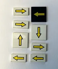 LEGO Printed Arrow Direction Tile Lot 7pc White/Black/Yellow MPN 3069BP13