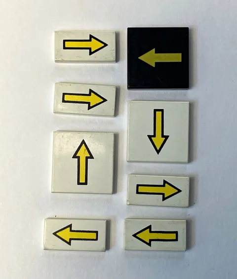 LEGO Printed Arrow Direction Tile Lot 7pc White/Black/Yellow MPN 3069BP13