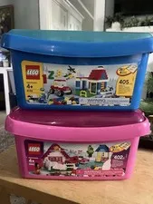 LEGO Storage Containers w/ Lids Lot of 2 Blue Pink Stackable 6166 5560