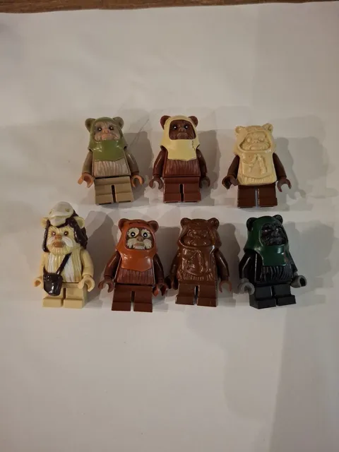 Lot Of 7 LEGO Star Wars Ewok Paploo Tokkat Wicket Logray Brown Hood Minifigures