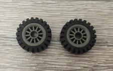 Lego 30155c01 Old Dark Gray Wheel Spoked 2 x 2 Pin Hole Black Tire 24mm Lot Of 2