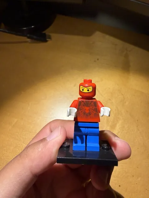 Vintage LEGO Spider-Man minifigure, "Balaclava Face" version from 2002.