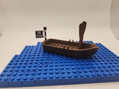 Lego Brown Row Boat With Oars And Pirate Flag