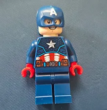 LEGO Marvel Captain America Minifigure w/ Helmet Dark Blue Suit Red Hands