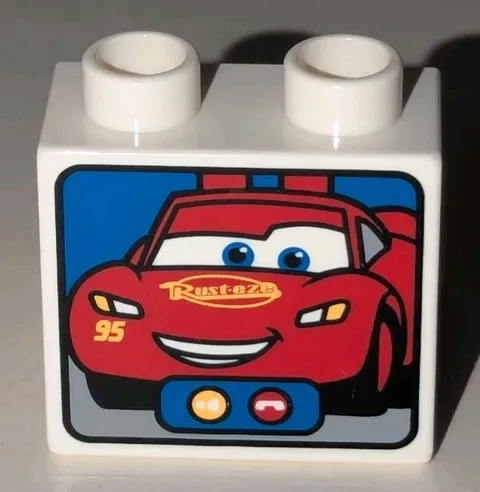 LEGO DUPLO 2X2 45 SLOPE WHITE CARS LIGHTNING MCQUEEN VIDEO SCREEN PATTERN PIECE