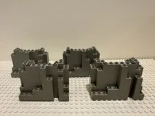 (4)  LEGO Rock Wall Panel Lot- #6082- OLD LIGHT Grey-Castle, Mountain-LURP BURP