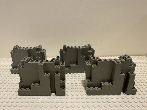 (4)  LEGO Rock Wall Panel Lot- #6082- OLD LIGHT Grey-Castle, Mountain-LURP BURP