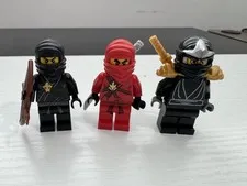 3 LEGO Ninjago Minifigures Lot: Kai Red Ninja + Cole Black + Samurai Armor Black