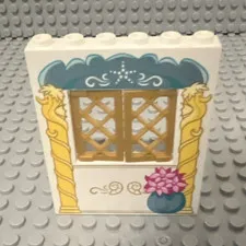 LEGO Printed Castle Window Panel Wall Piece w/ Blue Pink Gold Accents, 1 Pc 