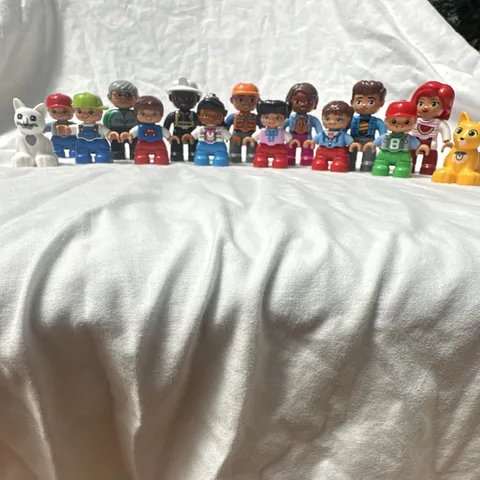 LEGO Duplo Figures Lot 15 Diverse Characters Cats Kids Adults Worker Boys Girls