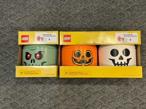 LEGO Halloween Special Edition Storage Head 3 Piece Set Pumpkin Skeleton Franken